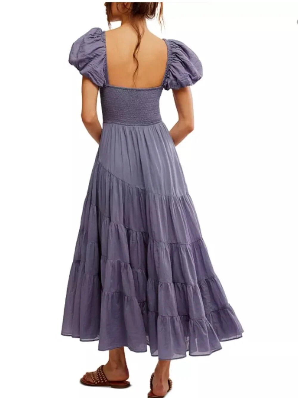Free People Lavender Puff-Sleeve Tiered Maxi Dress NWOT, S